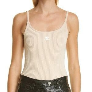 Courreges Logo Embroidered Ribbed Sleeveless